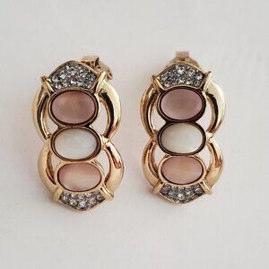Signed Butler FAC Pink and white Mother of Pearl and Rhinestone Clip-on Earrings
